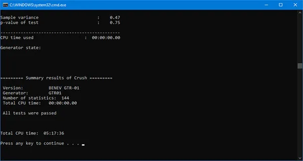 TestU01 Crush console window - photo 1.