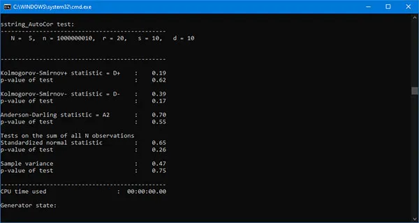 TestU01 Crush console window - photo 2.